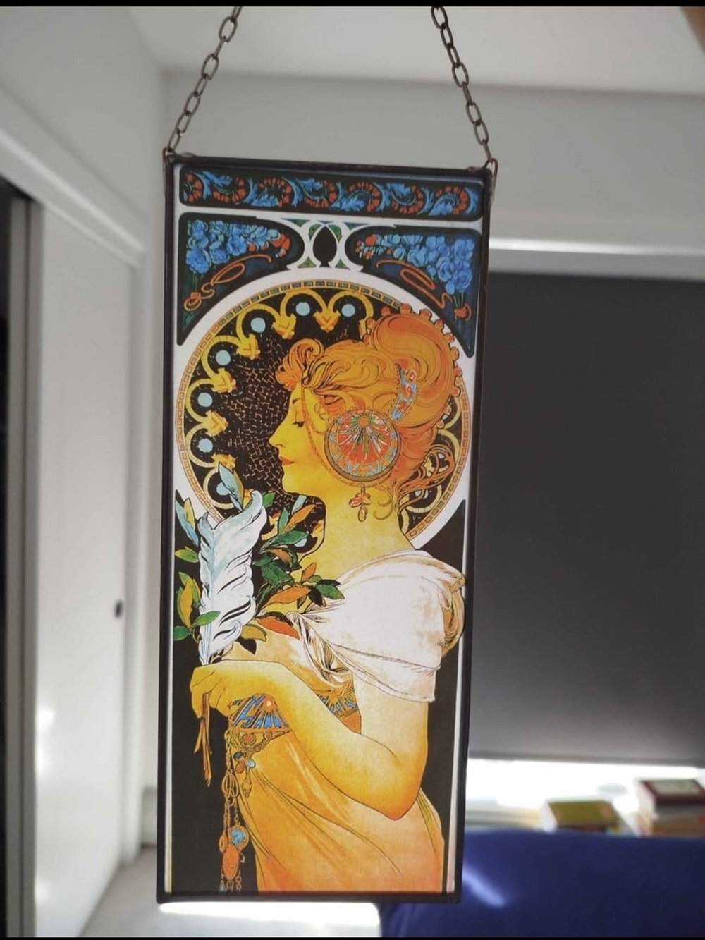 Alphonse Mucha. Art Nouveau Window Panel - Yellow & Blue Decorative Home Art